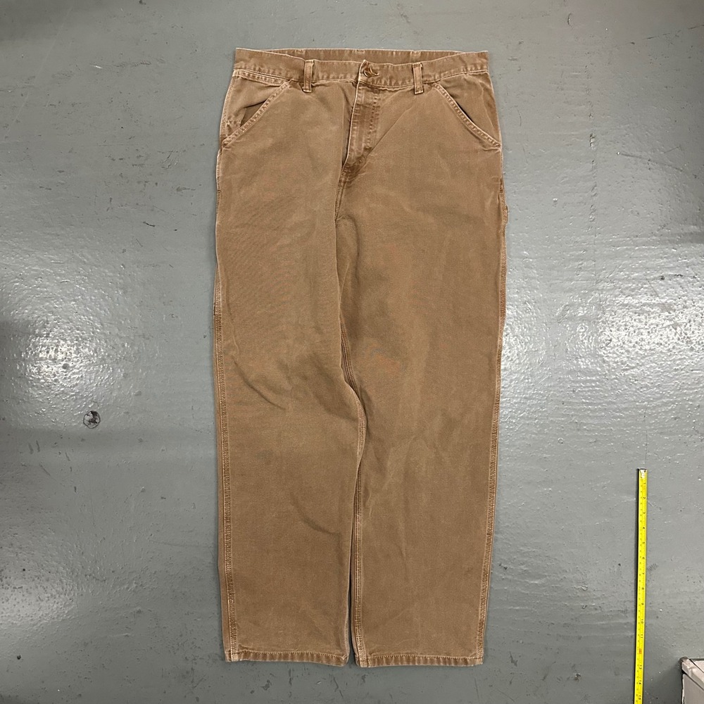 Carhartt Mens Single Knee Pant 36x32 Brown Preowned Faded Stains